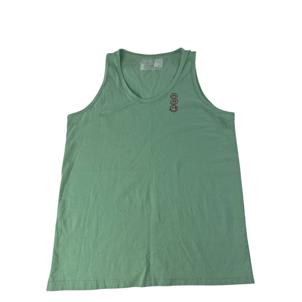 Dutch Bros Tank Top Unisex Small Green Smiley Face Embroidered Coffee